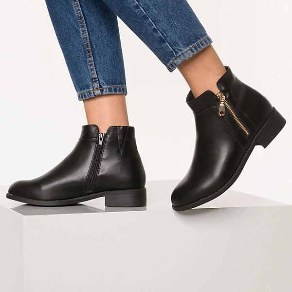 Gold Zipper Stiefeletten - Schwarz 2 Gold Zipper Stiefeletten - Schwarz – Bild 2