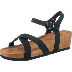 Riemchensandaletten Mit Keilabsatz - Schwarz