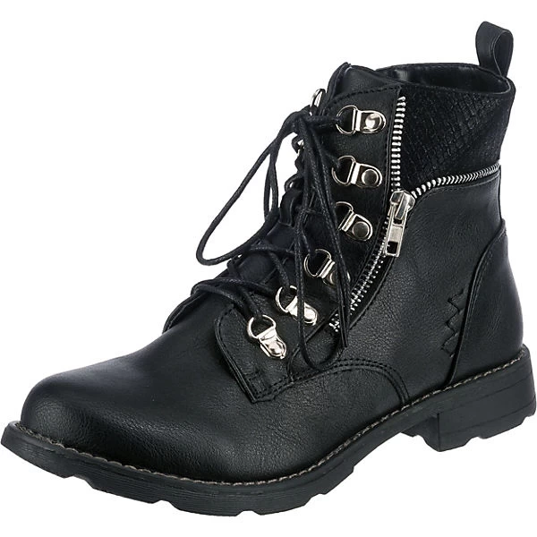 Lace-Up Boots Mit Zip Detail - Schwarz 1 Lace-Up Boots Mit Zip Detail - Schwarz