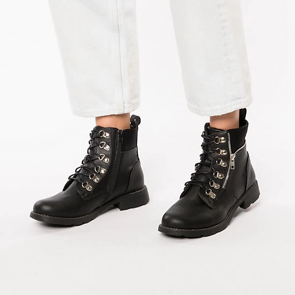 Lace-Up Boots Mit Zip Detail - Schwarz 2 Lace-Up Boots Mit Zip Detail - Schwarz – Bild 2