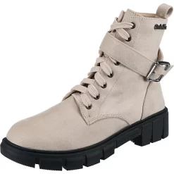 Buckle Lace-Up Boots - Creme