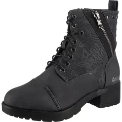 Schnürstiefel Mit Zipper Und Blumen Detail - Grau