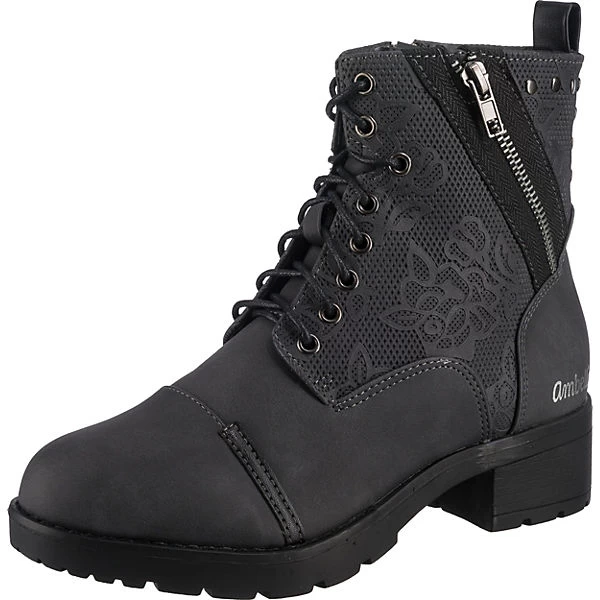 Schnürstiefel Mit Zipper Und Blumen Detail - Grau 1 Schnürstiefel Mit Zipper Und Blumen Detail - Grau