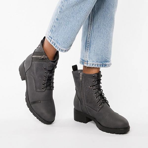 Schnürstiefel Mit Zipper Und Blumen Detail - Grau 2 Schnürstiefel Mit Zipper Und Blumen Detail - Grau – Bild 2