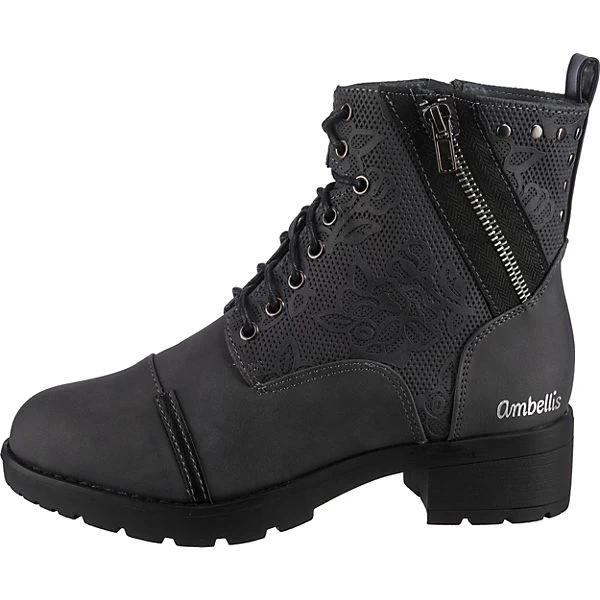 Schnürstiefel Mit Zipper Und Blumen Detail - Grau 3 Schnürstiefel Mit Zipper Und Blumen Detail - Grau – Bild 3